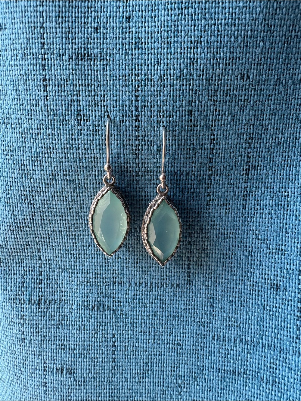 Aqua Chalcedony Faceted Sterling Silver Dangle Earrings India Openwork